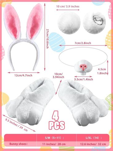 Giegxin 5 Pcs Adult Bunny Costume Halloween White Rabbit Costume Bunny Shoes Rabbit Feet Ear Headband Nose Tail in Saudi Arabia