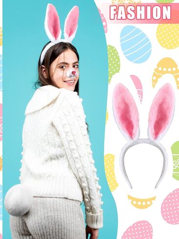 Giegxin 5 Pcs Adult Bunny Costume Halloween White Rabbit Costume Bunny Shoes Rabbit Feet Ear Headband Nose Tail in Saudi Arabia