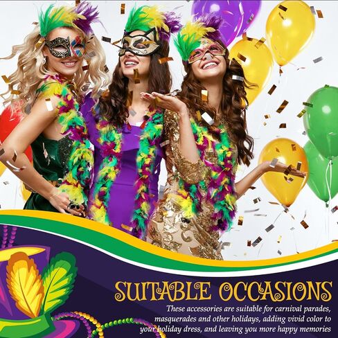 5 PCS Mardi Gras Accessories for Women, Mardi Gras Feather Boas and Feathers Headband with Mardi Gras Beads Mardi Gras Outfit Accessory Set Mardi Gras Party Decorations for Mardi Gras Dress Up in Saudi Arabia