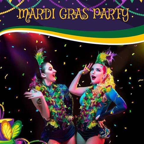 5 PCS Mardi Gras Accessories for Women, Mardi Gras Feather Boas and Feathers Headband with Mardi Gras Beads Mardi Gras Outfit Accessory Set Mardi Gras Party Decorations for Mardi Gras Dress Up in Saudi Arabia