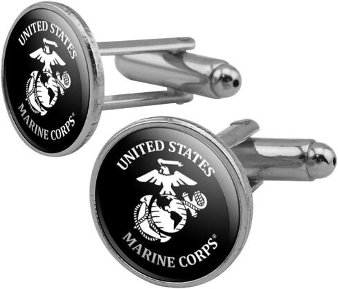 United States Marine Corps USMC White Black Officially Licensed Round Cufflink Set Silver Color in Saudi Arabia