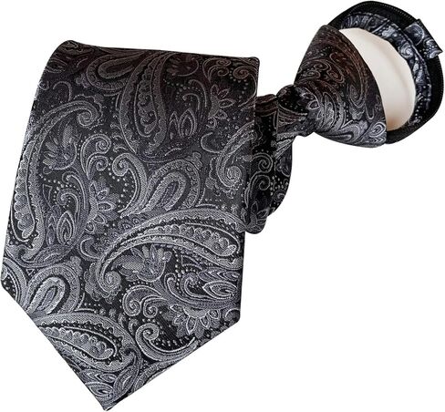 Elfeves Mens Boys Skinny Zipper Tie Wedding Paisley Check Easier Designer Necktie in Kuwait