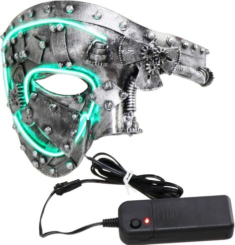قناع من Qavctw معدني Steampunk Cyborg البندقية، قناع تنكر شبح الأوبرا لقناع ماردي غرا بول للهالوين in Kuwait
