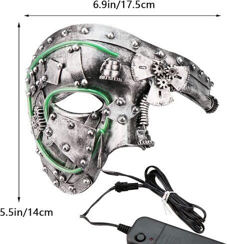 قناع من Qavctw معدني Steampunk Cyborg البندقية، قناع تنكر شبح الأوبرا لقناع ماردي غرا بول للهالوين in Kuwait