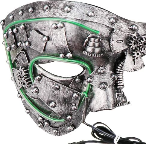 قناع من Qavctw معدني Steampunk Cyborg البندقية، قناع تنكر شبح الأوبرا لقناع ماردي غرا بول للهالوين in Kuwait