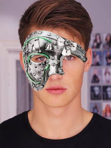 قناع من Qavctw معدني Steampunk Cyborg البندقية، قناع تنكر شبح الأوبرا لقناع ماردي غرا بول للهالوين in Kuwait