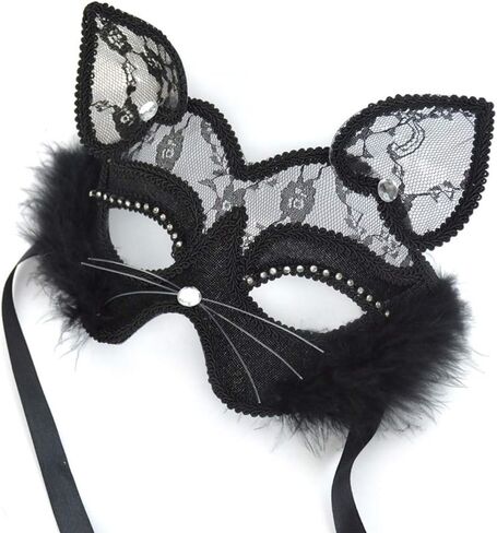 Cool Cat Masquerade Mask for Women Soft Comfortable Wearing,Cute Venetian Lace Mask for Halloween Christmas Party Costume in Kuwait