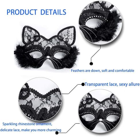 Cool Cat Masquerade Mask for Women Soft Comfortable Wearing,Cute Venetian Lace Mask for Halloween Christmas Party Costume in Kuwait