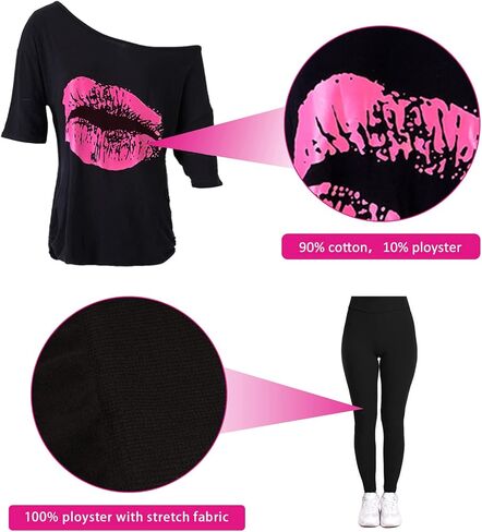 مجموعة إكسسوارات الأزياء النسائية من Cizoe الثمانينيات، طباعة الشفاه بدون أكتاف، عصابة رأس لتدفئة الساق، قفازات شبكة صيد السمك، سراويل ضيقة مطبوعة in Kuwait