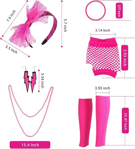 مجموعة إكسسوارات الأزياء النسائية من Cizoe الثمانينيات، طباعة الشفاه بدون أكتاف، عصابة رأس لتدفئة الساق، قفازات شبكة صيد السمك، سراويل ضيقة مطبوعة in Kuwait