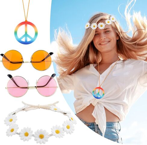 مجموعة زي CHRORINE Hippie هيبي نظارات شمسية علامة السلام لديكورات الحفلات in Kuwait