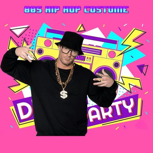 Jewdreamer 6 قطع 80s/90s الهيب هوب زي مجموعة مغني الراب اكسسوارات للرجال النساء 90s الزي قبعة النظارات الشمسية قلادة in Kuwait