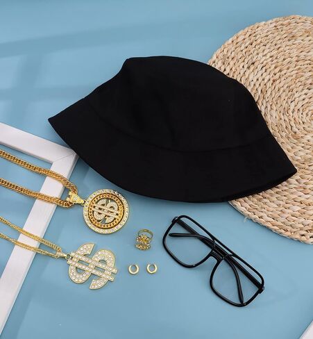 Jewdreamer 6 قطع 80s/90s الهيب هوب زي مجموعة مغني الراب اكسسوارات للرجال النساء 90s الزي قبعة النظارات الشمسية قلادة in Kuwait