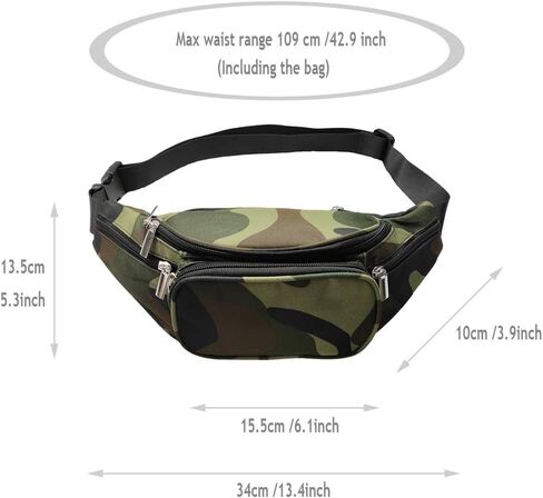 5 جيوب مموهة للنساء والرجال حزام قابل للتعديل سعة كبيرة مموهة حقيبة خصر للسفر حقيبة كتف للصدر للهاتف والجري والمشي لمسافات طويلة, طراز مموه, كلاسيكي in Kuwait