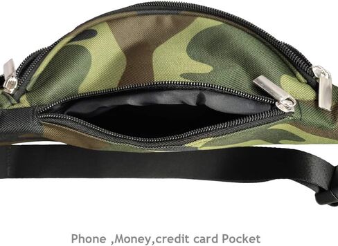 5 جيوب مموهة للنساء والرجال حزام قابل للتعديل سعة كبيرة مموهة حقيبة خصر للسفر حقيبة كتف للصدر للهاتف والجري والمشي لمسافات طويلة, طراز مموه, كلاسيكي in Kuwait