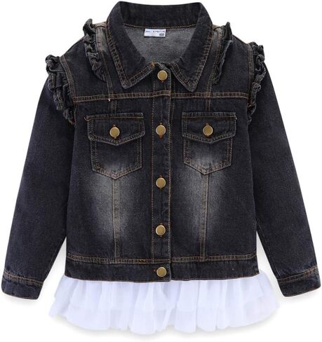 Mud Kingdom Toddler Little Girls Denim Jacket with Tulle Turn-down Collar Fashion Spring Autumn in Saudi Arabia