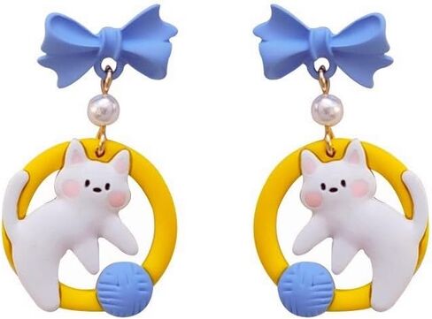 أقراط على شكل قطة من Lezmoii للفتيات أقراط متدلية لطيفة على شكل قطة مجوهرات للفتيات والنساء in Kuwait