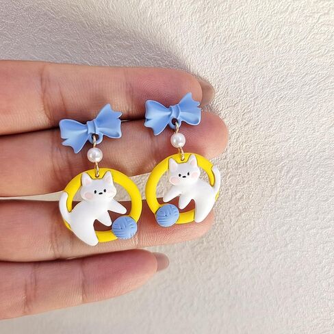 أقراط على شكل قطة من Lezmoii للفتيات أقراط متدلية لطيفة على شكل قطة مجوهرات للفتيات والنساء in Kuwait