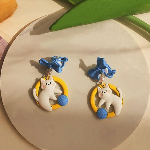 أقراط على شكل قطة من Lezmoii للفتيات أقراط متدلية لطيفة على شكل قطة مجوهرات للفتيات والنساء in Kuwait