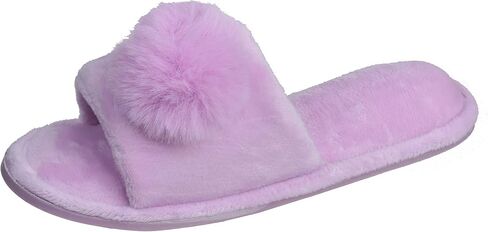 Pupeez Girl's Slipper Lovely Velvet Pom-pom Open Toe Kids House Slides Purple 13/1 in Saudi Arabia