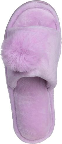 Pupeez Girl's Slipper Lovely Velvet Pom-pom Open Toe Kids House Slides Purple 13/1 in Saudi Arabia