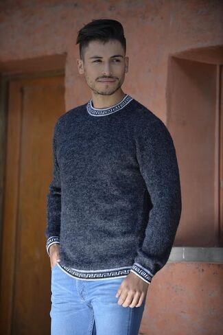 Gamboa Alpaca Sweater for Men Light and Softness Wool Pullover Crewneck Knitted Fall Winter Sweaters in Kuwait