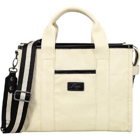 Kasqo Canvas Tote Bag for Women, Casual Tote Purse Shoulder Satchel Bag with Multi Pockets Zipper for Travel,School,Work