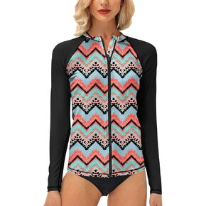 BesserBay Women's UV Sun Protection Zip Front Long Sleeve Rash Guard Swim Shirt