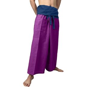 LovelyThaiMart - Blue and Purple 2 Tone Thai Fisherman Pants for Men & Women Trousers Perfect for Yoga, Martial Arts, Pirate, Medieval, Japanese Samurai Pantalones