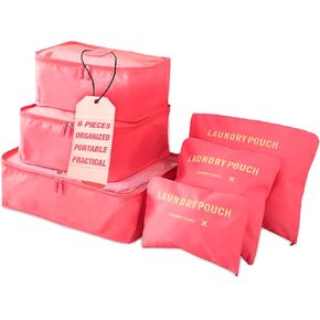 PINK ELEPHANT - Set of 6-Piece Storage Bags - Organization Luggage Set of Various Sizes, Travel Must Haves, Travel Essentials for Clothes & Accessories, Organizer Cubes and Bags - Polyester - Pink in Saudi Arabia