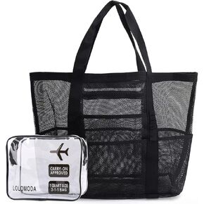 LUOLILI Mesh Beach Bag, Lightweight Large Beach Tote Bag 9 Pockets for Family Beach Bag for Toys & Vacation Essential with TSA Approved Clear Travel Toiletry Bag in Saudi Arabia