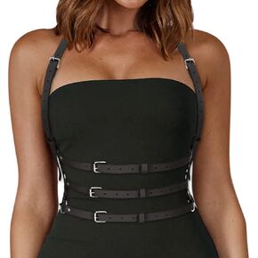 BODIY Women High Waisted Belt Punk Rock Belts Festival Body Chain Rave Accessories Gothic 3 Leather Belt in Kuwait