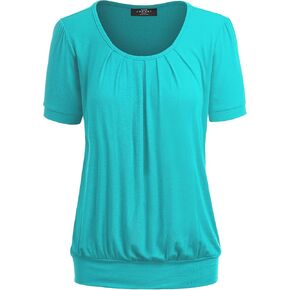 Made by Johnny Women's Scoop Neck Short Sleeve Pleated Front Blouse Tunic Top Plus Size in Kuwait