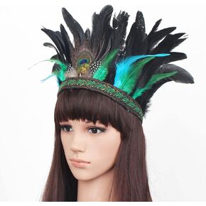 Acenail ريشة عقال الطاووس الهندي Fascinator عصابات الرأس الزخرفية كرنفال خوذة تاج ماردي غرا الغجر غطاء الرأس هالوين حفلة موسيقية زي أغطية الرأس بوهو اكسسوارات الشعر للنساء والفتيات in Kuwait