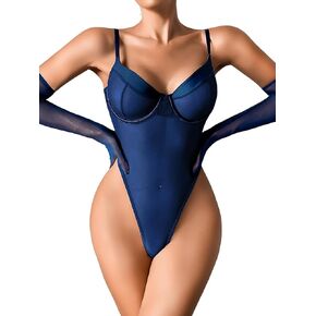 Kaei&Shi Sheer Corset Bodysuit, High Cut, Matching Gloves, Mesh Lingerie in Saudi Arabia