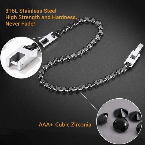 PROSTEEL سوار تنس كلاسيكي مكعب زركونيا للنساء، أساور تنس من الفولاذ المقاوم للصدأ مطلي بالذهب عيار 18 قيراطًا شفاف/أسود، مقاس 6.5/7.5 بوصة، تأتي في صندوق هدايا in Saudi Arabia