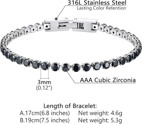 PROSTEEL سوار تنس كلاسيكي مكعب زركونيا للنساء، أساور تنس من الفولاذ المقاوم للصدأ مطلي بالذهب عيار 18 قيراطًا شفاف/أسود، مقاس 6.5/7.5 بوصة، تأتي في صندوق هدايا in Saudi Arabia