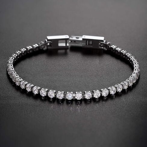 PROSTEEL سوار تنس كلاسيكي مكعب زركونيا للنساء، أساور تنس من الفولاذ المقاوم للصدأ مطلي بالذهب عيار 18 قيراطًا شفاف/أسود، مقاس 6.5/7.5 بوصة، تأتي في صندوق هدايا in Saudi Arabia