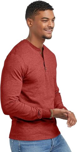 Hanes Men's Originals French Terry T, Textured Long-Sleeve Henley Shirt in Saudi Arabia