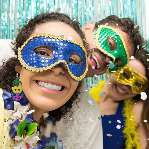 Mardi Gras Earrings for Women, Lightweight Mardi Gras Accessory, Acrylic Fleur De Lis Mask Crown Earrings Carnival Mardi Gras Parades Party Earrings, Fat Tuesday Jewelry Gift in Kuwait