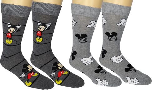 Disney Mens Mickey Mouse Casual Crew Socks 2 Pair Pack Charcoal/Grey in Saudi Arabia