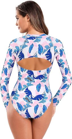 SHEKINI Women's Long Sleeve Rash Guard One Piece Swimsuit UV Protection Printed Swimwear in Saudi Arabia