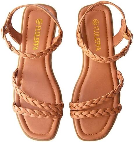 YLULEFFA Women's Braided Flat Sandals - Comfortable Cute Square Open Toe Slingback Summer Shoes with Adjustable Ankle Buckle in Saudi Arabia