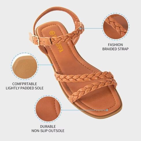 YLULEFFA Women's Braided Flat Sandals - Comfortable Cute Square Open Toe Slingback Summer Shoes with Adjustable Ankle Buckle in Saudi Arabia