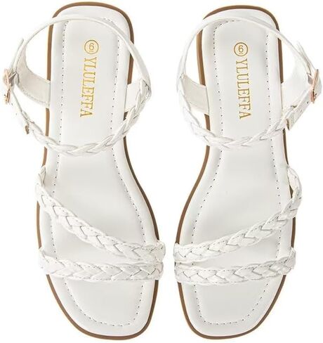 YLULEFFA Women's Braided Flat Sandals - Comfortable Cute Square Open Toe Slingback Summer Shoes with Adjustable Ankle Buckle in Saudi Arabia