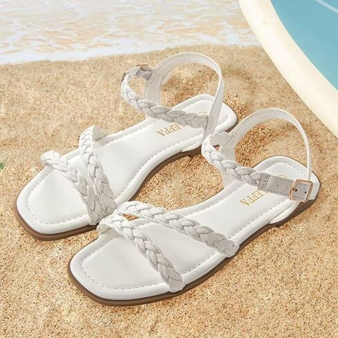YLULEFFA Women's Braided Flat Sandals - Comfortable Cute Square Open Toe Slingback Summer Shoes with Adjustable Ankle Buckle in Saudi Arabia