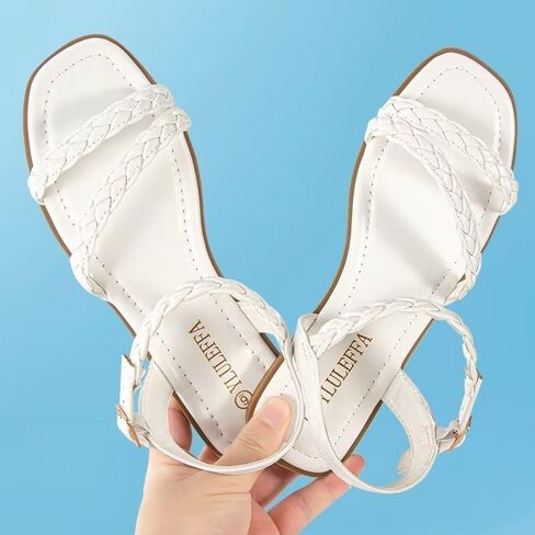 YLULEFFA Women's Braided Flat Sandals - Comfortable Cute Square Open Toe Slingback Summer Shoes with Adjustable Ankle Buckle in Saudi Arabia
