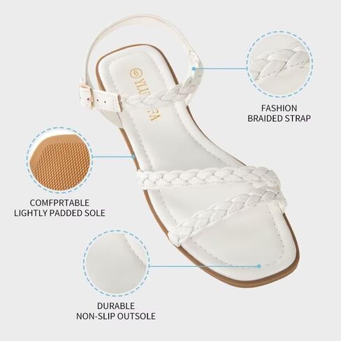 YLULEFFA Women's Braided Flat Sandals - Comfortable Cute Square Open Toe Slingback Summer Shoes with Adjustable Ankle Buckle in Saudi Arabia