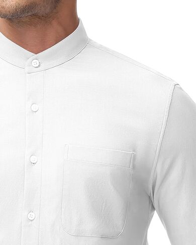 DEMEANOR Stretch Mens Dress Shirts Band Collar Casual Button Down Shirts Long Sleeve Dress Shirts for Men Muscle Fit in Saudi Arabia