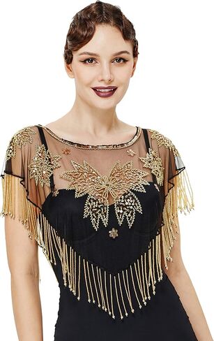 BABEYOND Shawl Wrap for Women Vintage Night Cape for 1920s Evening Party Sequin Capelet Bolero Shawl in Kuwait